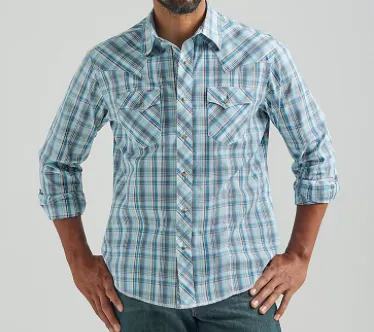 112324667 - Wrangler LS Fashion Western Plaid Shirt - Multi Blue