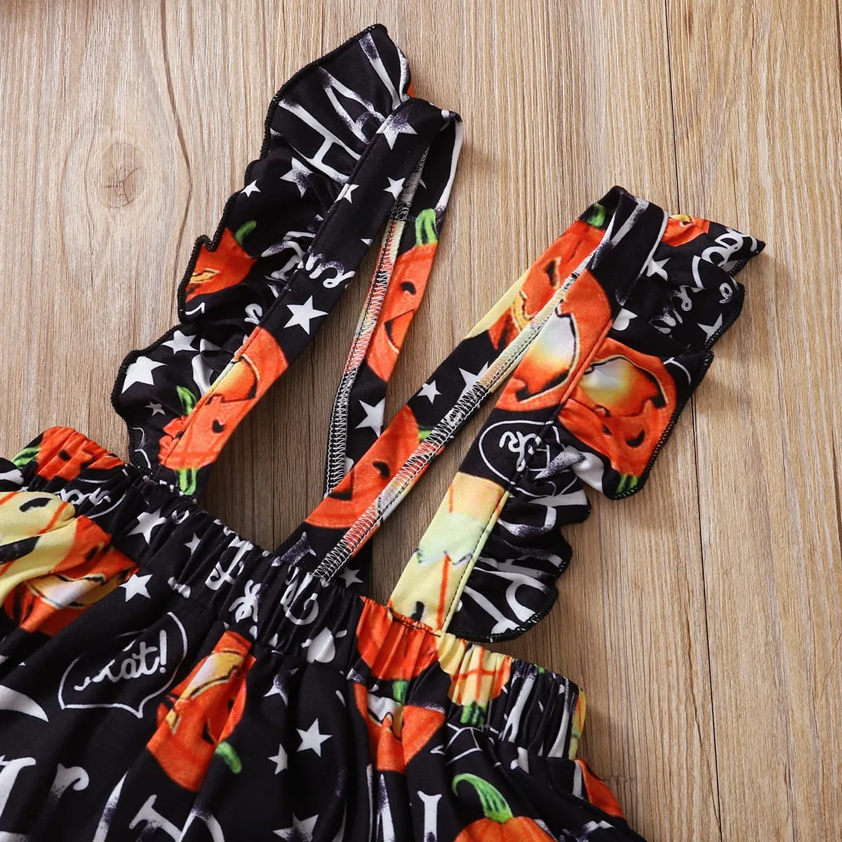 2PCS Halloween Pumpkin Print Long-sleeve Baby Skirt Set with Headband