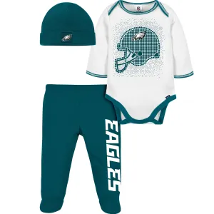 3-Piece Baby Boys Philadelphia Eagles Bodysuit, Footed Pant, and Cap Set