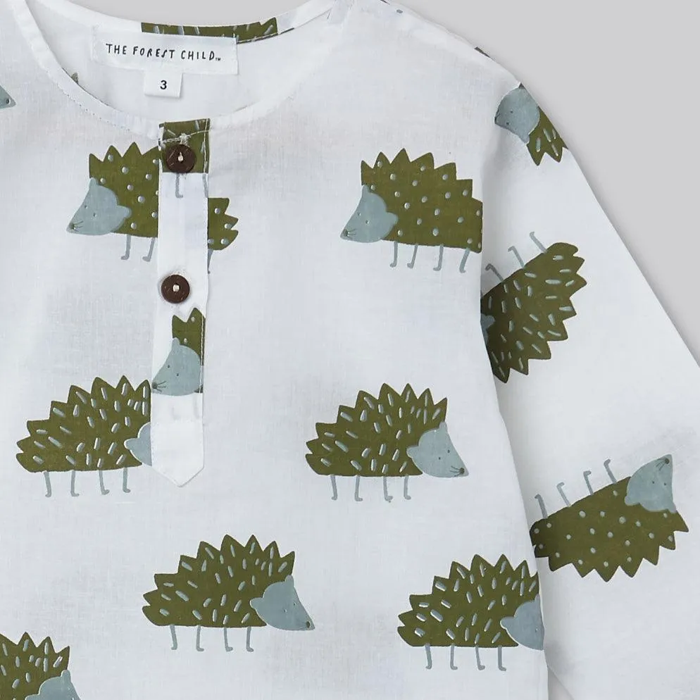 A Prickle of Hedgehogs' - Unisex Kurta Pyjama Set for Kids