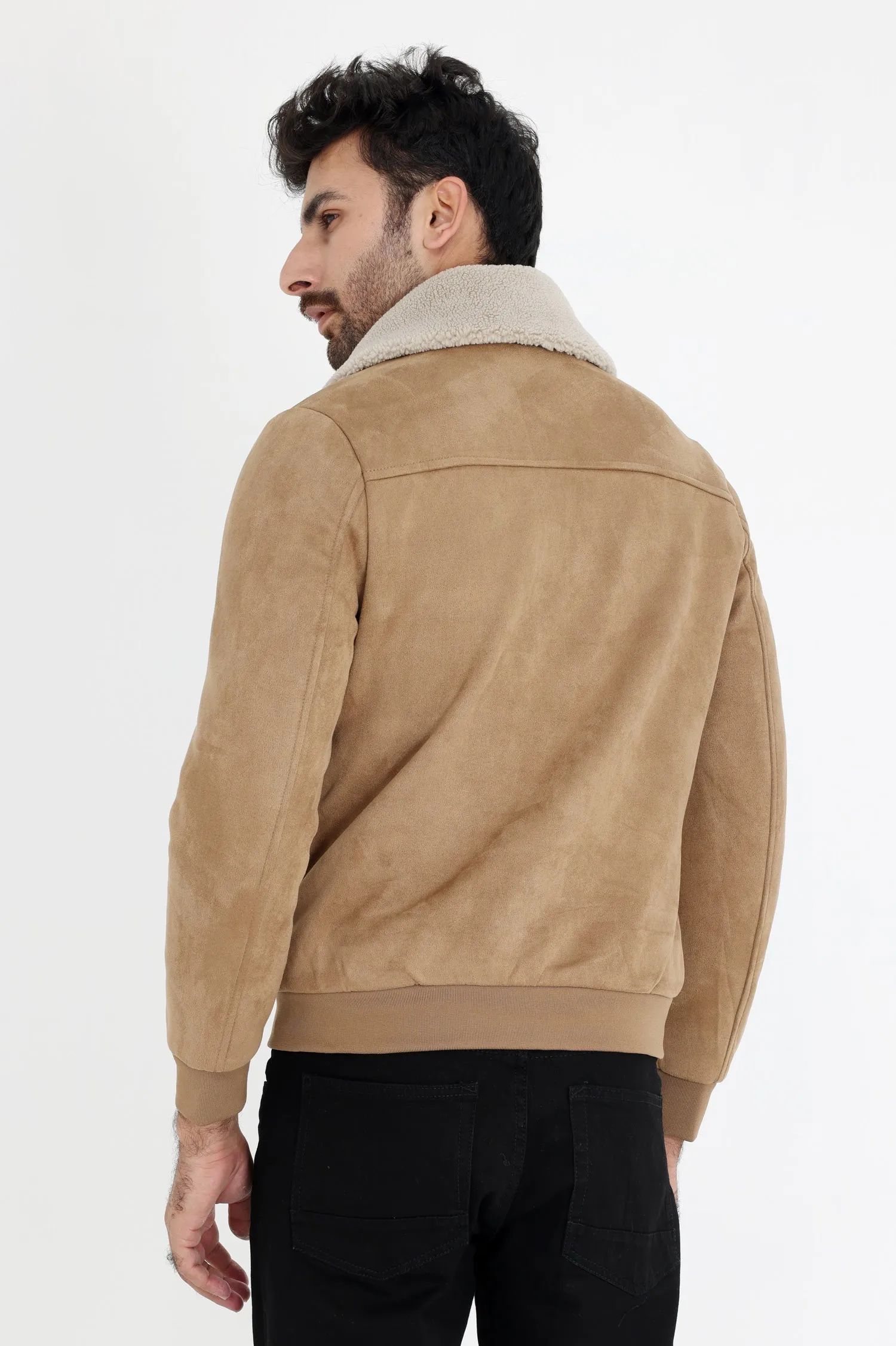 ALMAS URBAN SUEDE JACKET WITH FUR COLLAR-KHAKI