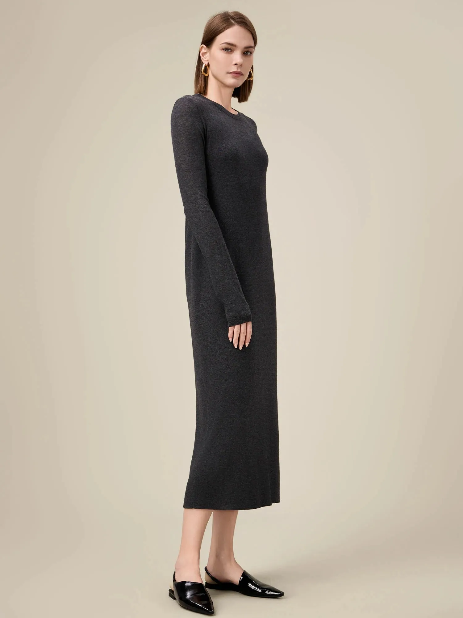 Amoretu Wool Long Sleeve Sweater Long Dress