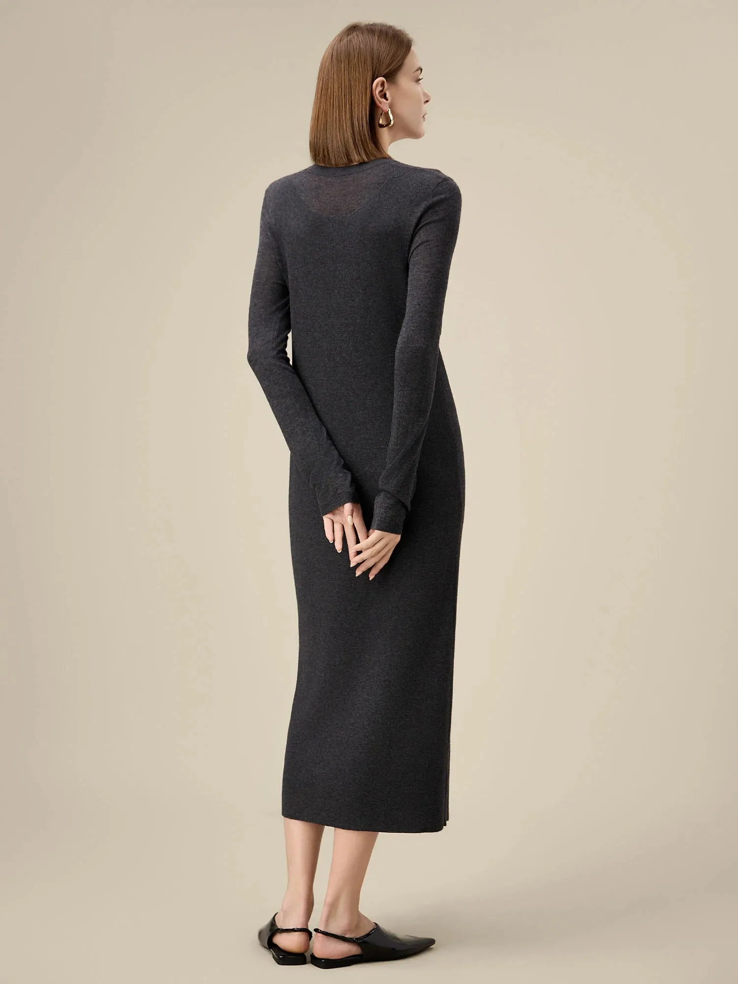 Amoretu Wool Long Sleeve Sweater Long Dress