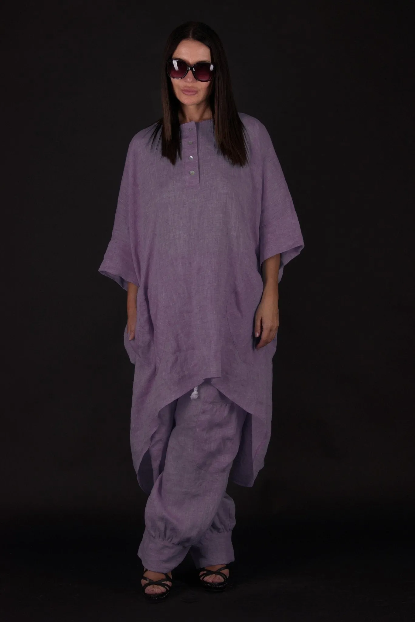 ANITA Linen Harem Loose Pants Smoky Purple