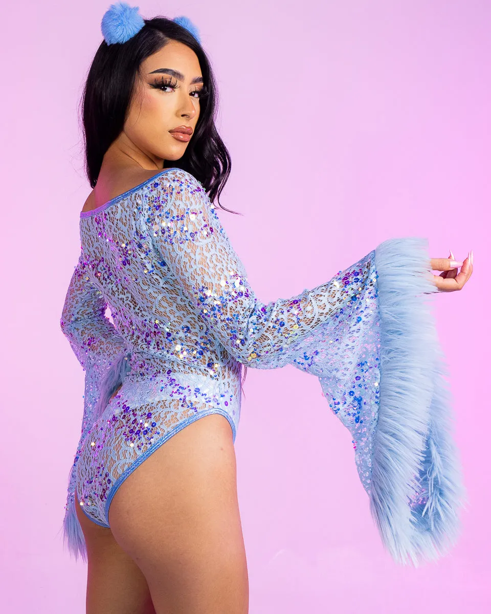 Aqua Sequin Net Bodysuit