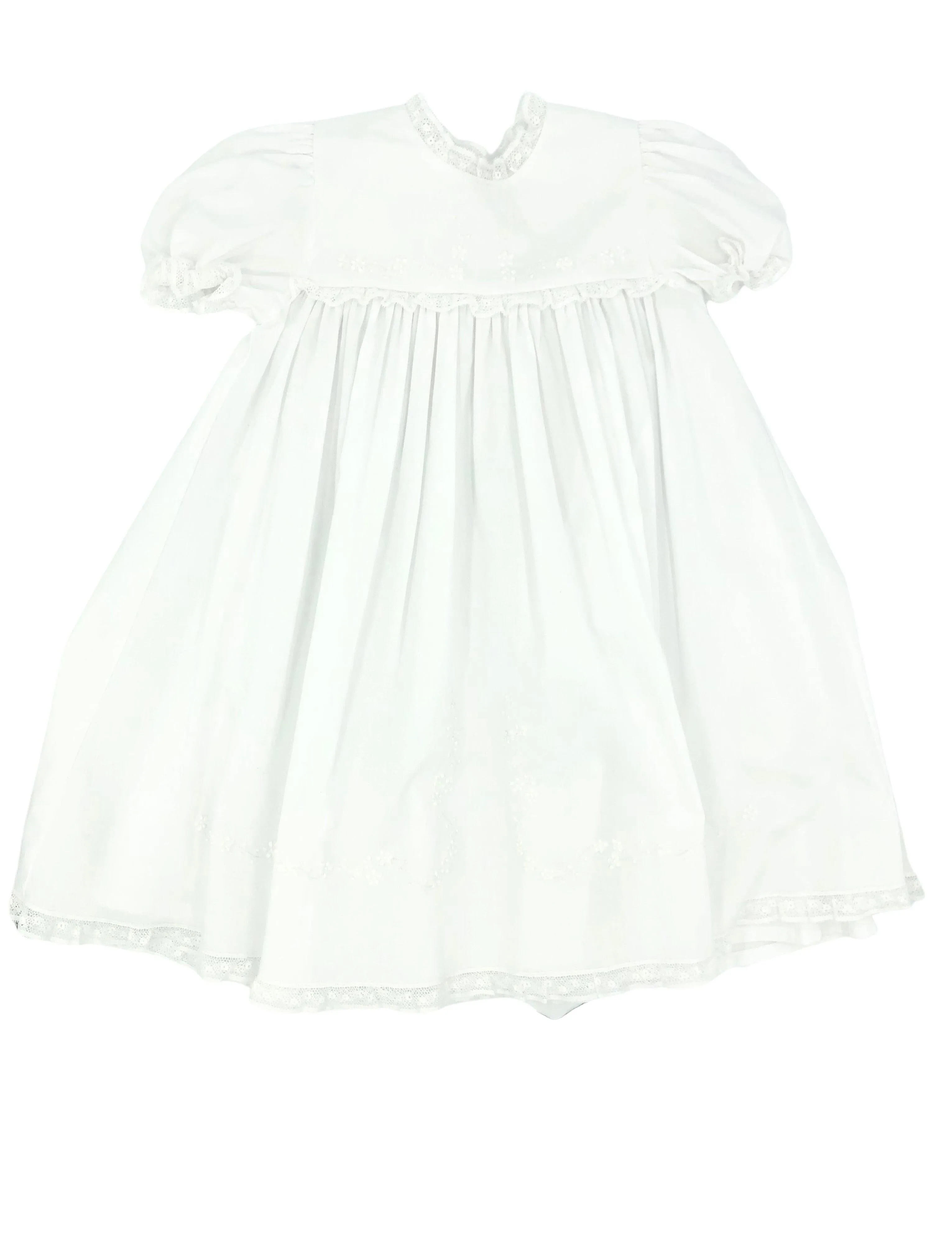 Auraluz White Lace Dress with Embroidered White Flowers