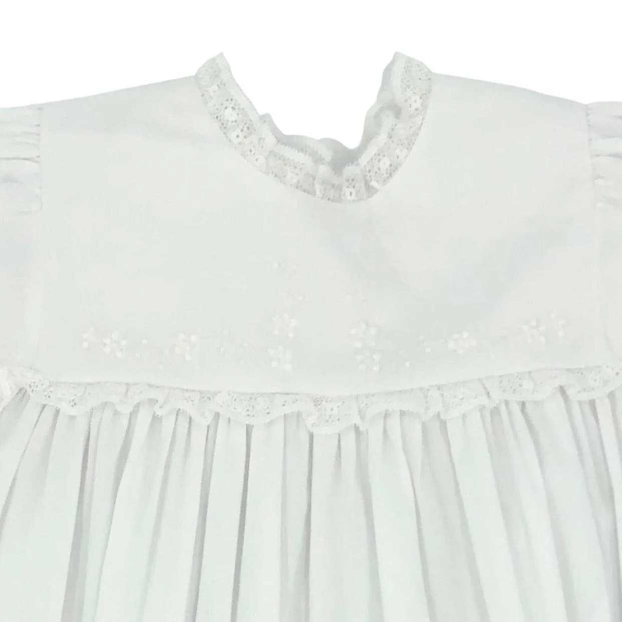 Auraluz White Lace Dress with Embroidered White Flowers