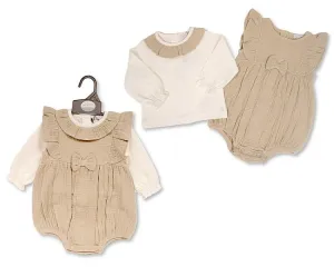 Baby Girls 2 pcs Romper Set with Bow - Taupe (0-12 Months) (PK6) Bis-2020-2600