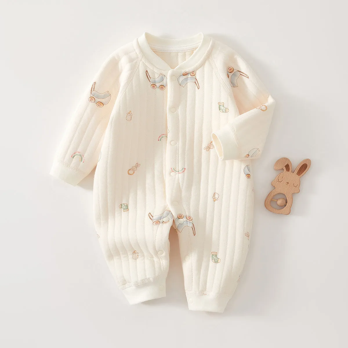 Baby onesie Spring and autumn knitted long sleeve breathable comfortable cotton clamped climbing suit