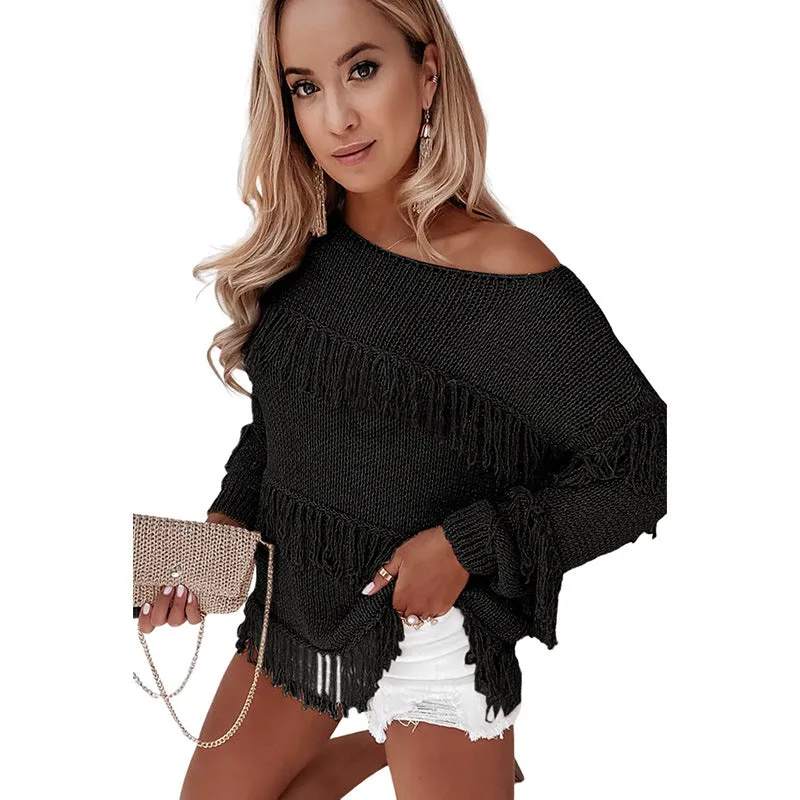 Baybee Knitted tassel sweater Long-sleeved Top