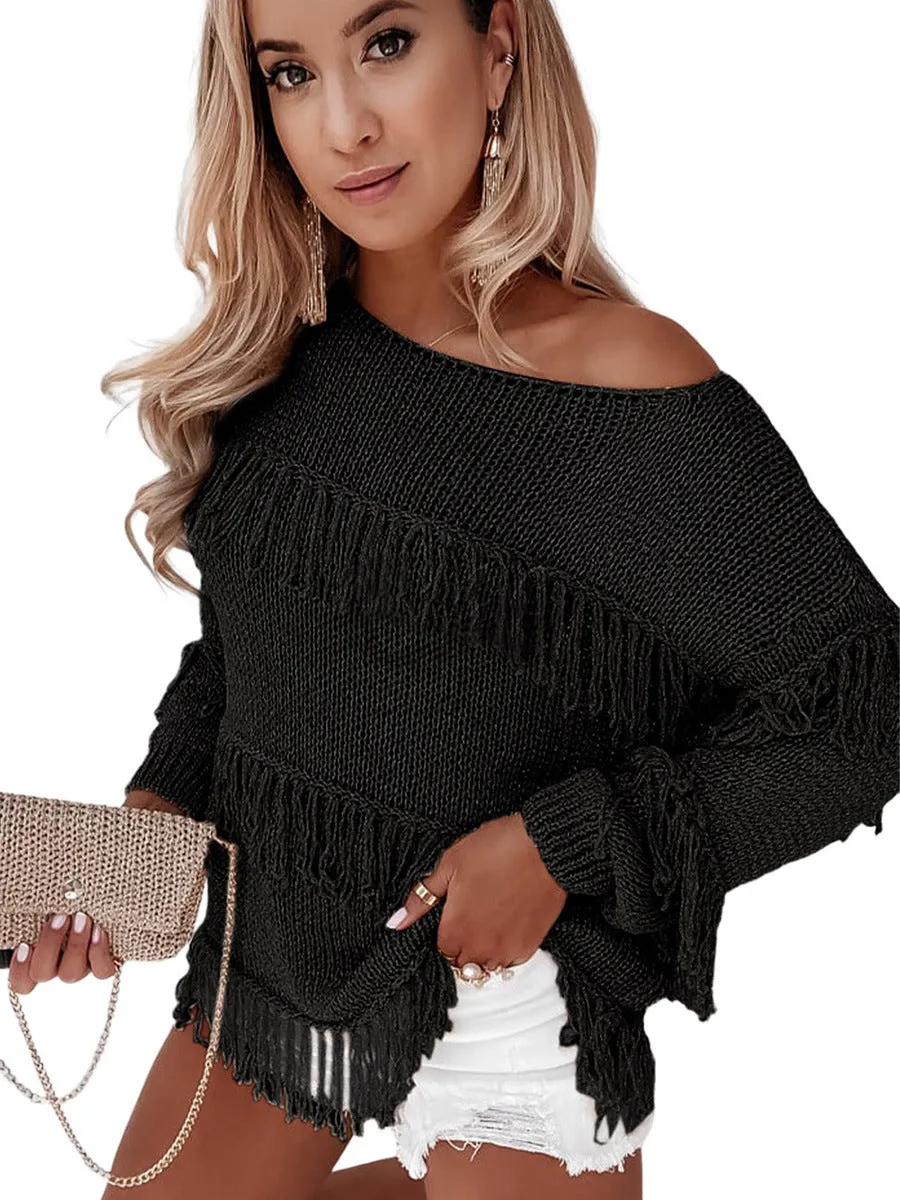 Baybee Knitted tassel sweater Long-sleeved Top