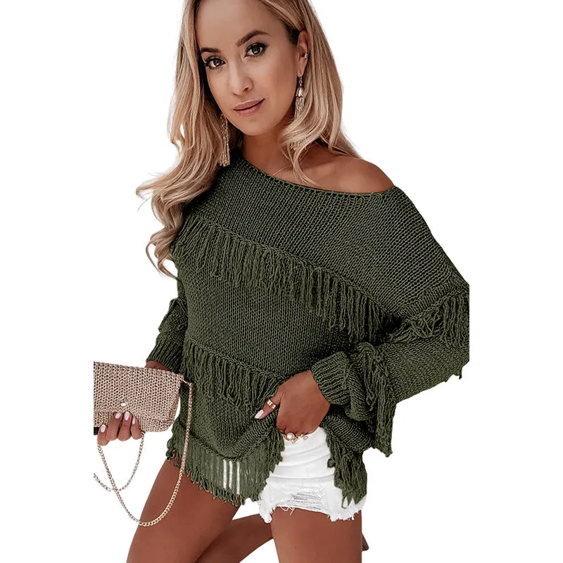 Baybee Knitted tassel sweater Long-sleeved Top