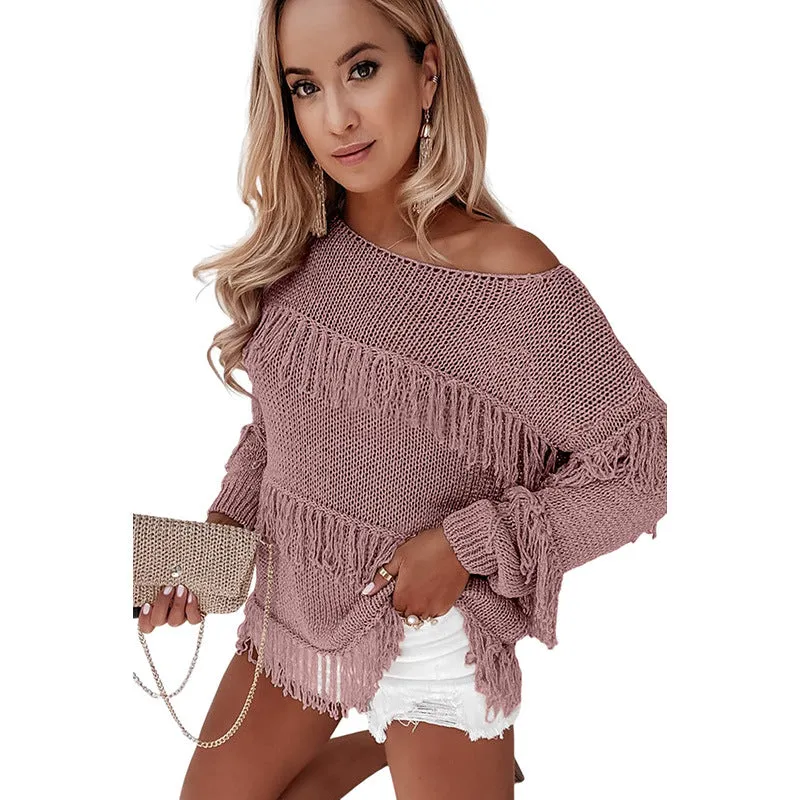 Baybee Knitted tassel sweater Long-sleeved Top