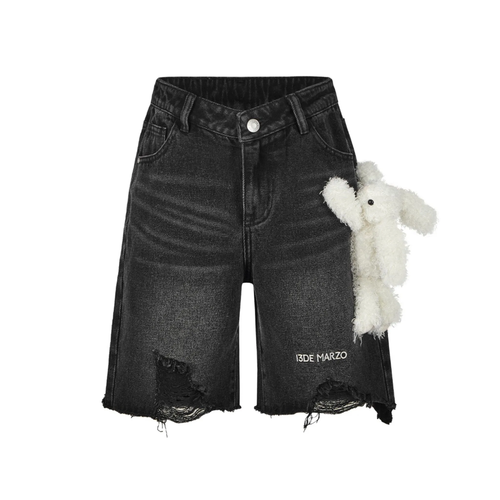 Bear Denim Logo Bike Shorts in Black