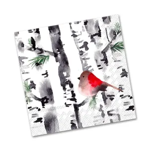 Bird in Birch Trees Beverage Napkins