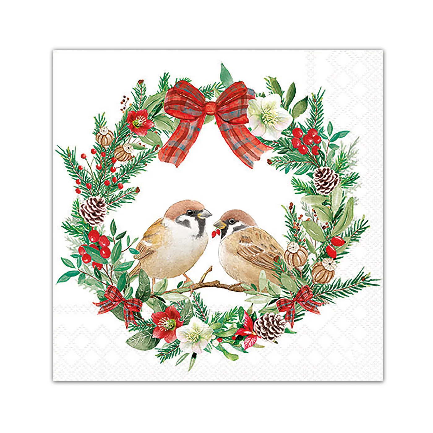 Birds Christmas Wreath Paper Beverage Napkins