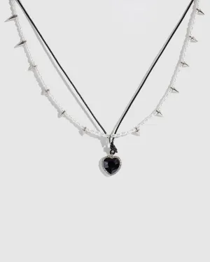 Black Chord Heart Pearl Necklace