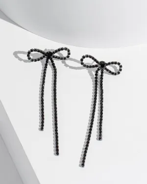 Black Crystal Bow Cup Chain Earrings