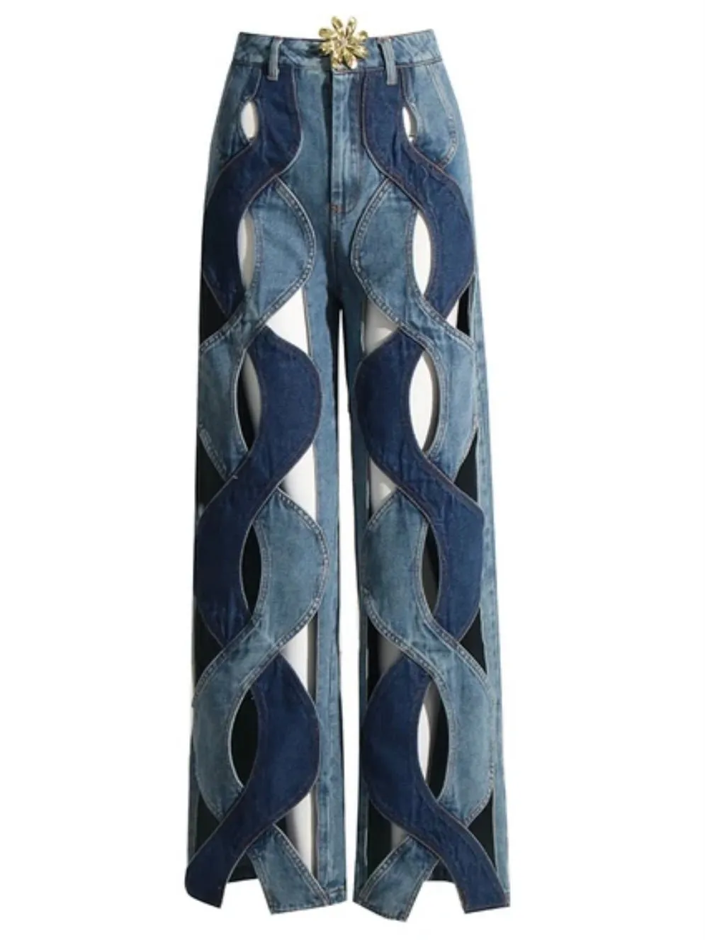 Blue jeans wavy straight pants