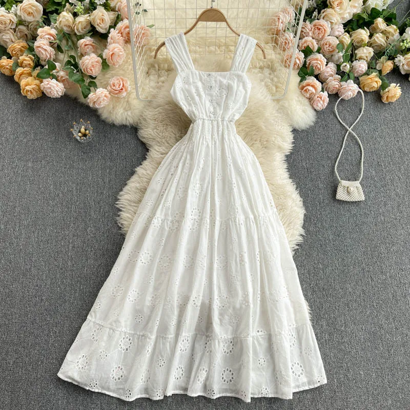 Bohemian Style Square Neck Hollowed Dress