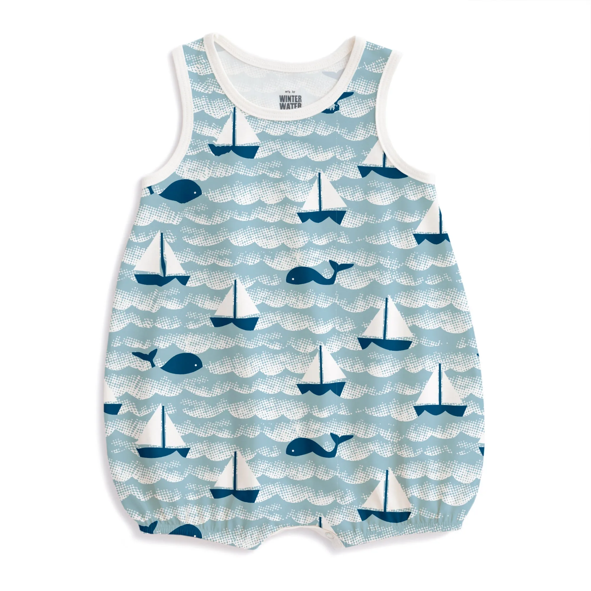 Bubble Romper - Sailboats Ocean Blue & Navy