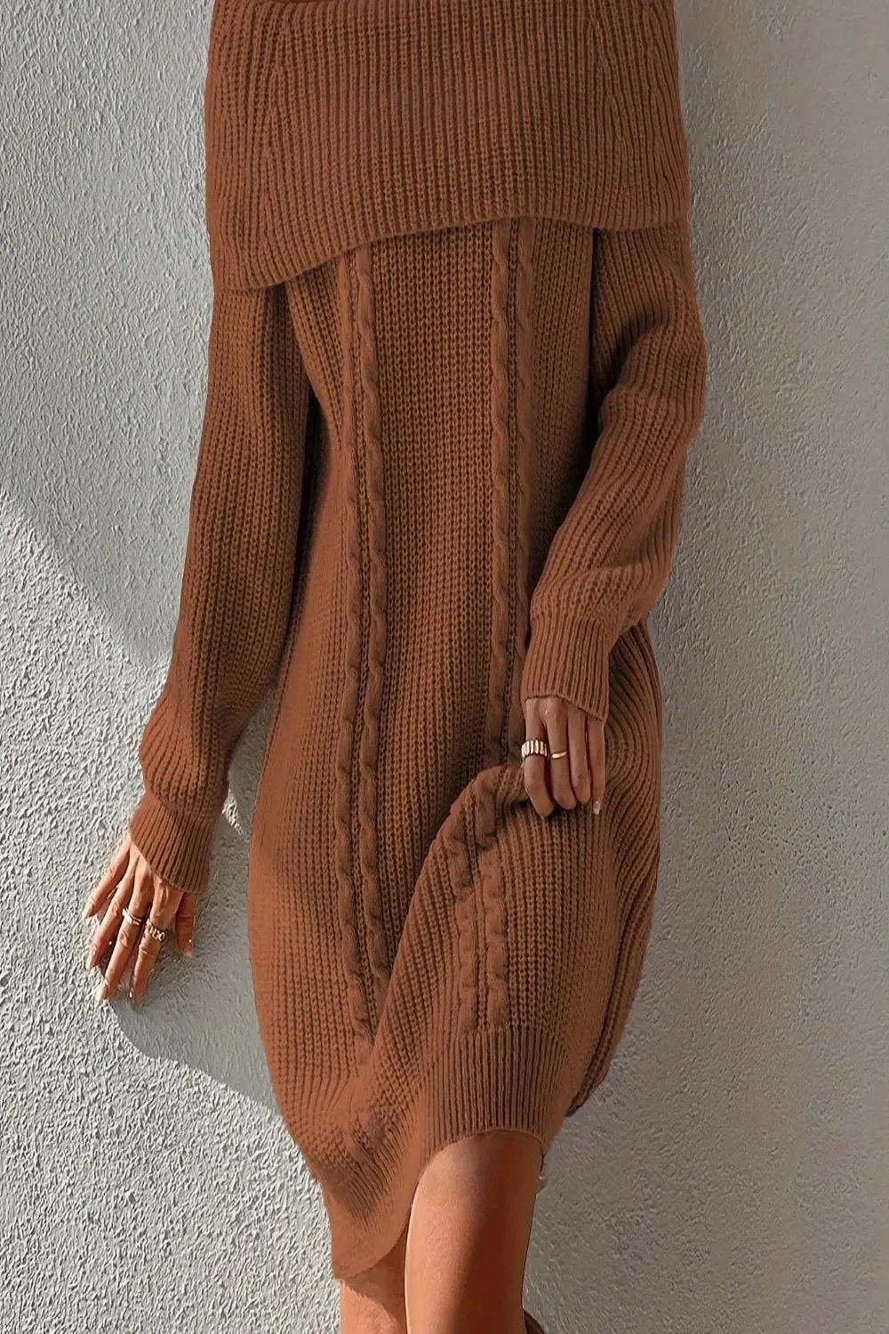 Cable Knit Off Shoulder Sweater Dress