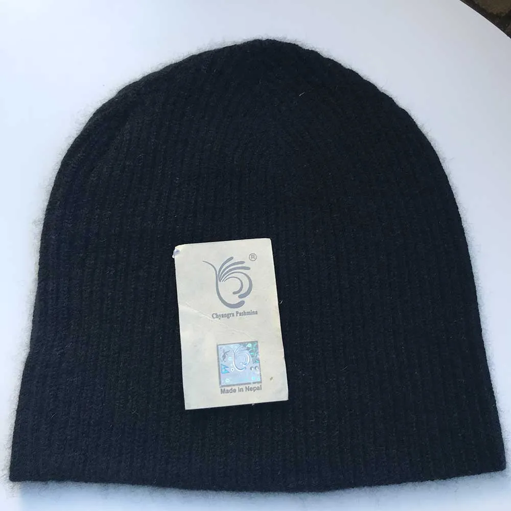 Cashmere Beanie Black Ribbed