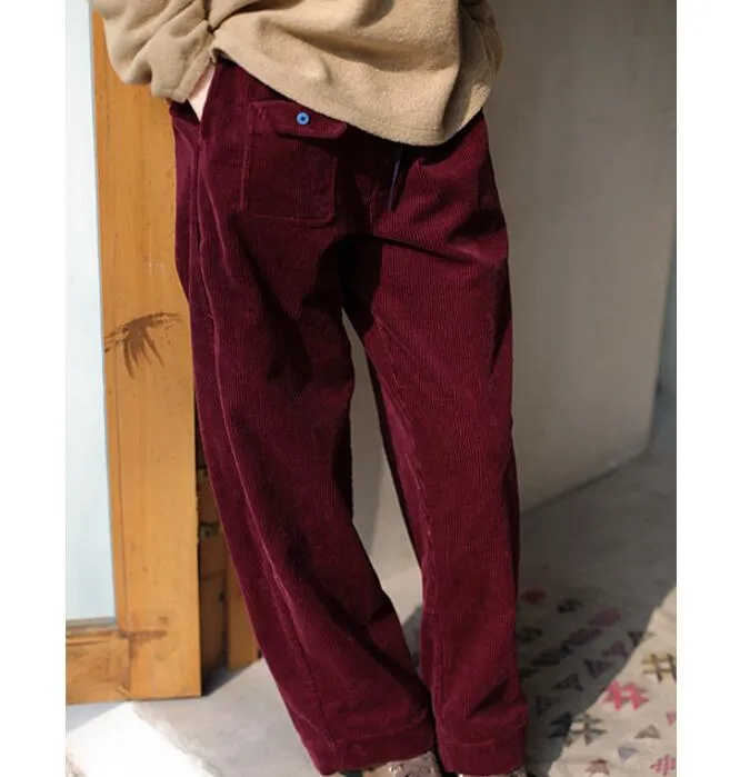 Casual Corduroy Women Casual Cotton Wide Leg Pants SJ981106