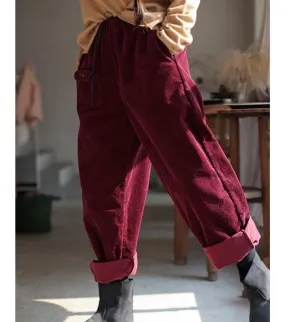 Casual Corduroy Women Casual Cotton Wide Leg Pants SJ981106