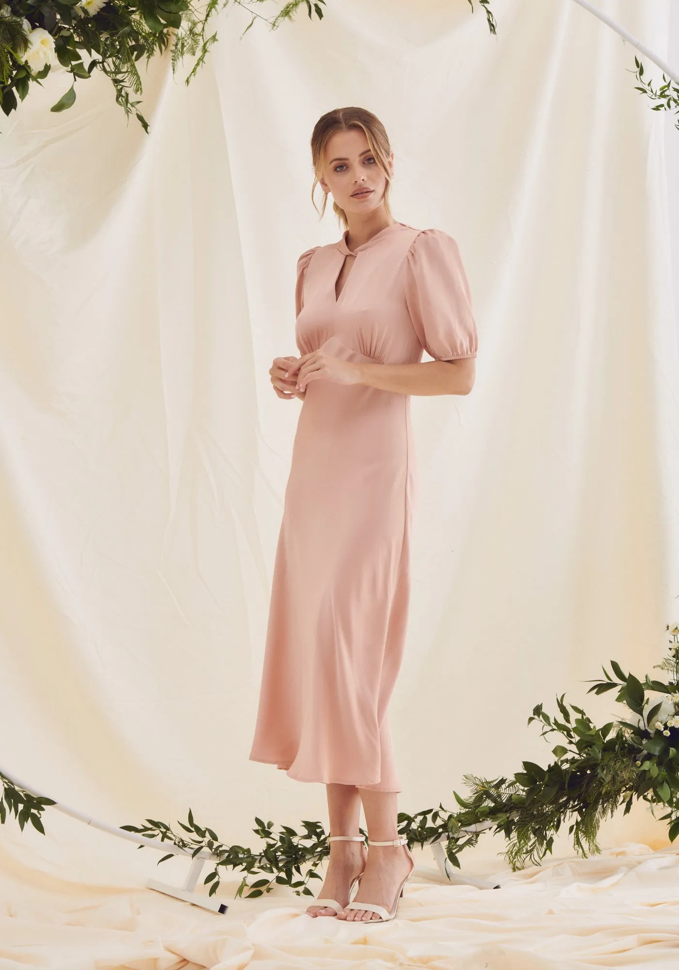 Celia Twist Neck Satin Slip Dress - Rose Pink