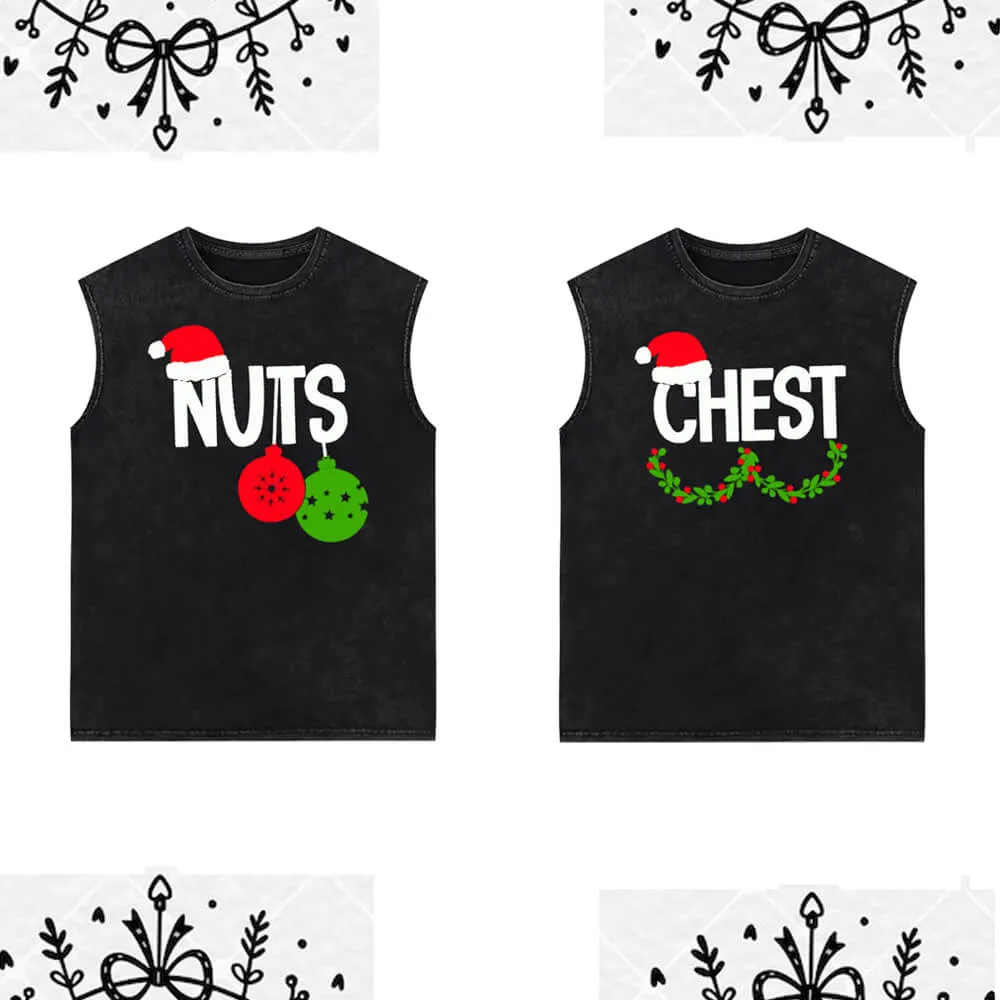 Chest And Nuts Vintage Washed Christmas Couple Vest Top