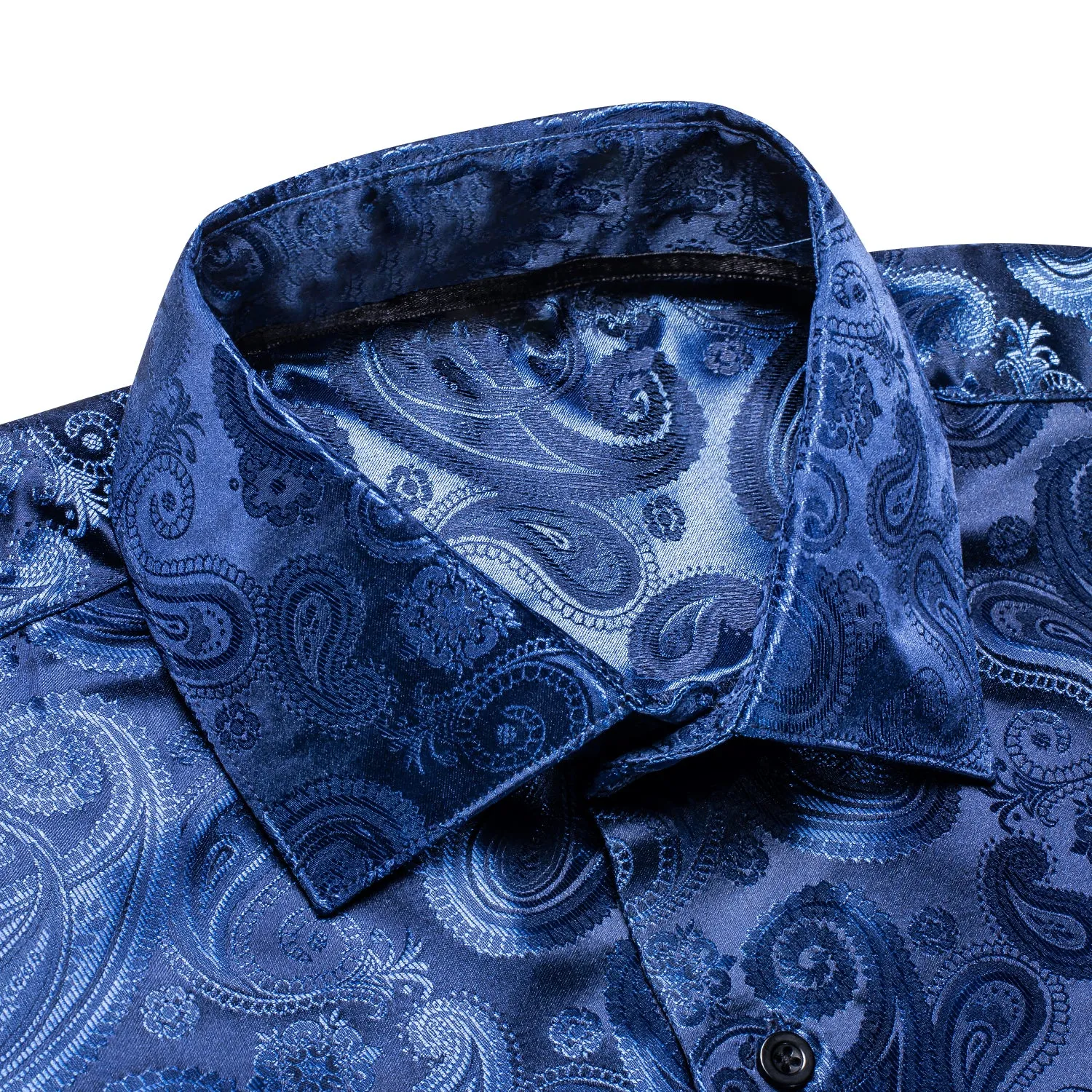 Classic Blue Paisley Pattern Silk Men's Long Sleeve Shirt