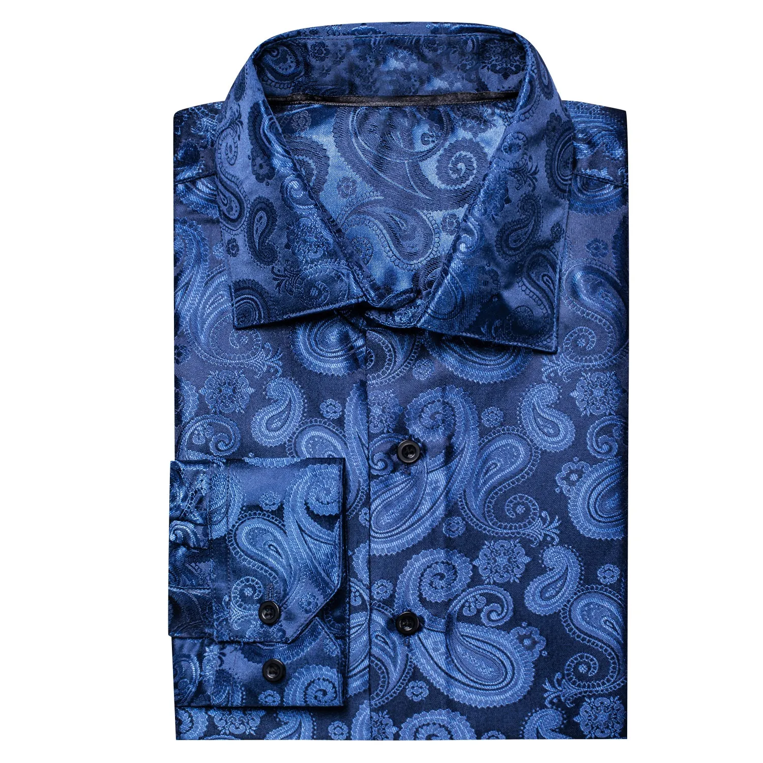 Classic Blue Paisley Pattern Silk Men's Long Sleeve Shirt