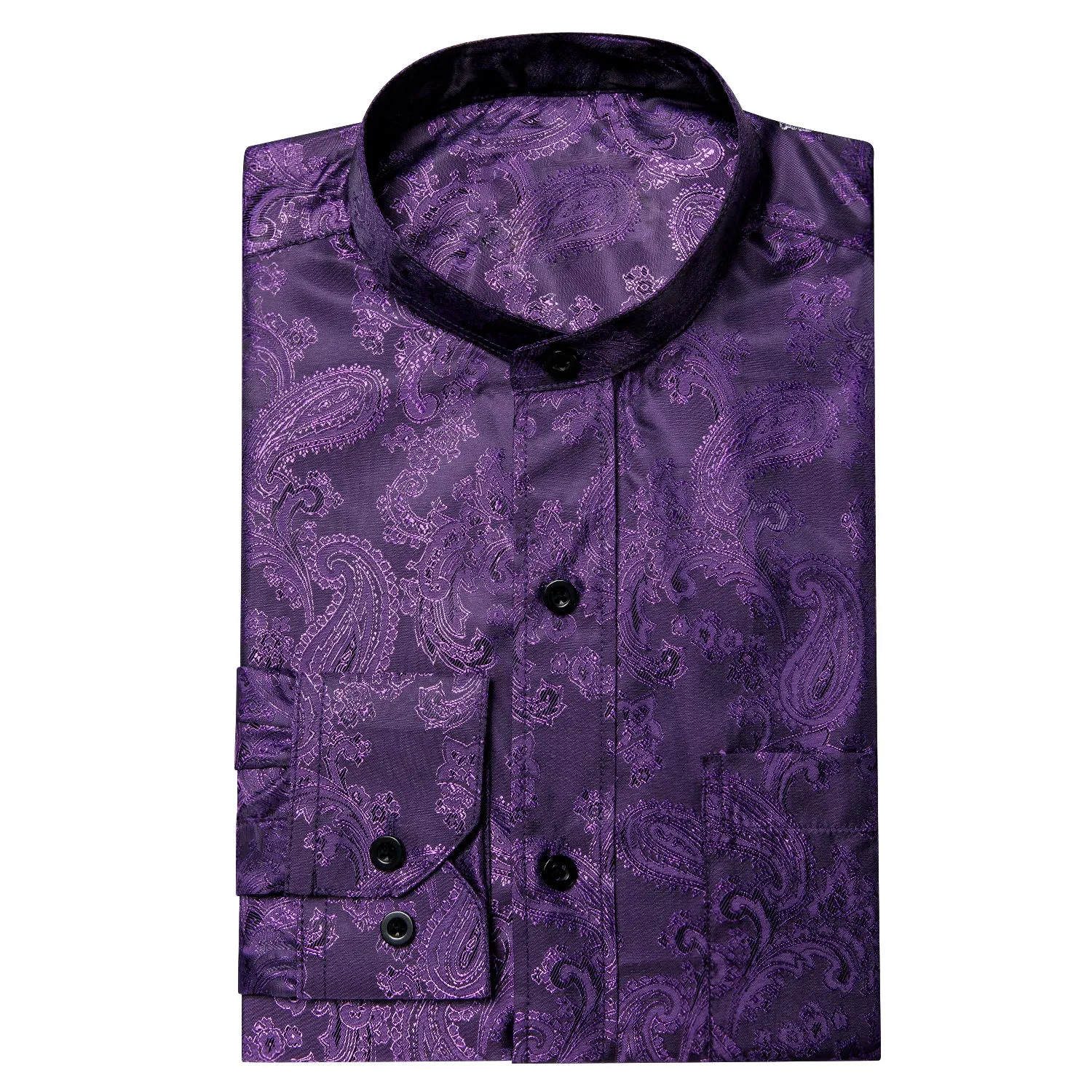 Classic Purple Paisley Pattern Silk Men's Long Sleeve Shirt