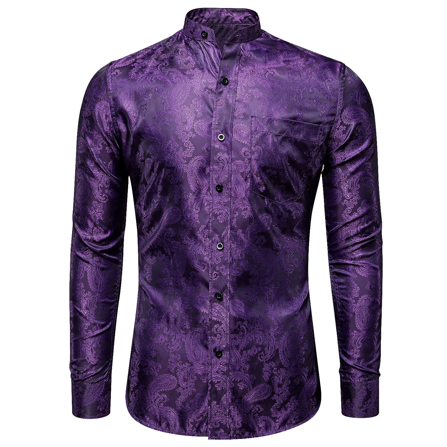 Classic Purple Paisley Pattern Silk Men's Long Sleeve Shirt