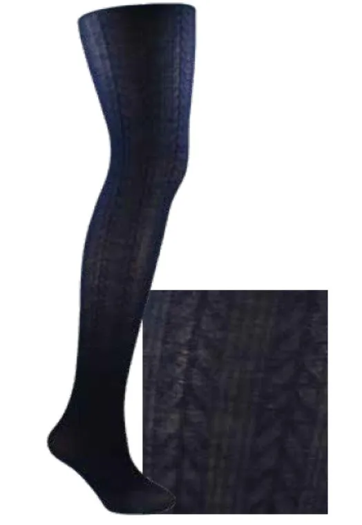 Columbine 1447 Cable Rib Superfine Merino Tights Black