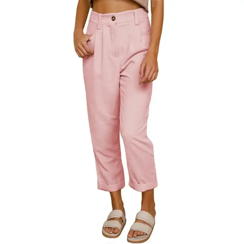 Corduroy High Waist Loose Straight Pants