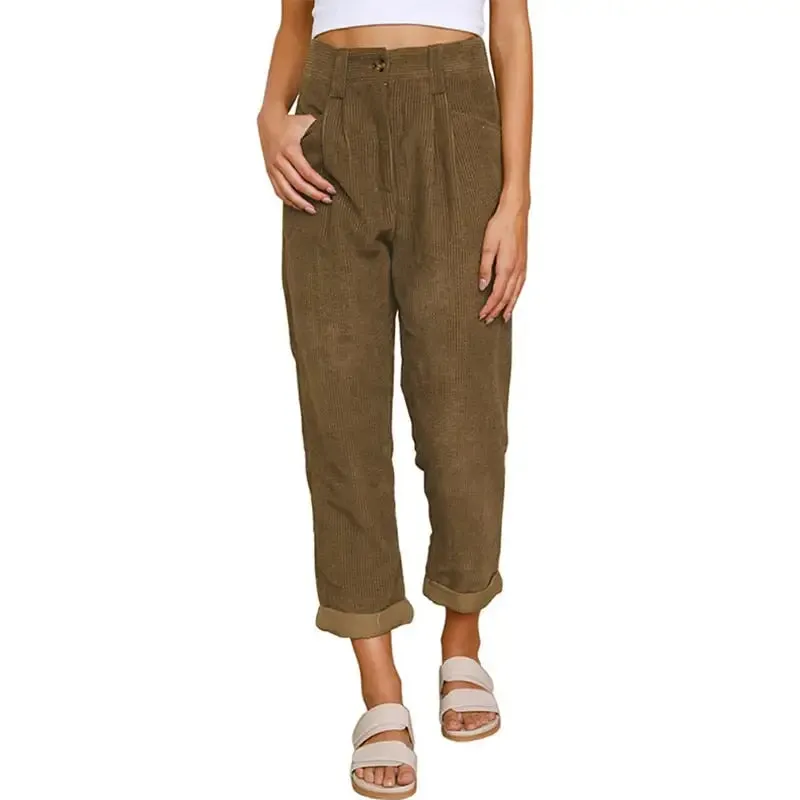 Corduroy High Waist Loose Straight Pants