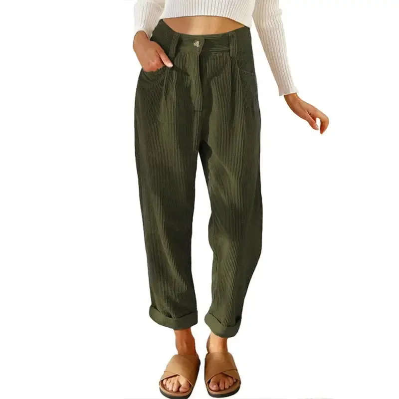 Corduroy High Waist Loose Straight Pants