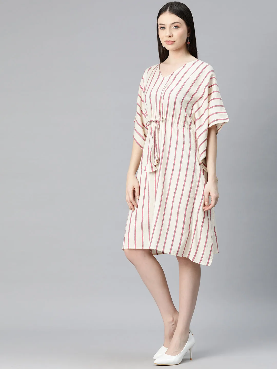 Cottinfab Women Striped Kimono Sleeve Kaftan Dress