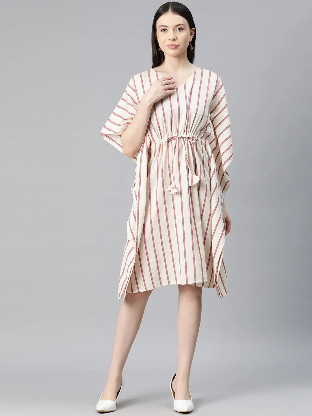 Cottinfab Women Striped Kimono Sleeve Kaftan Dress