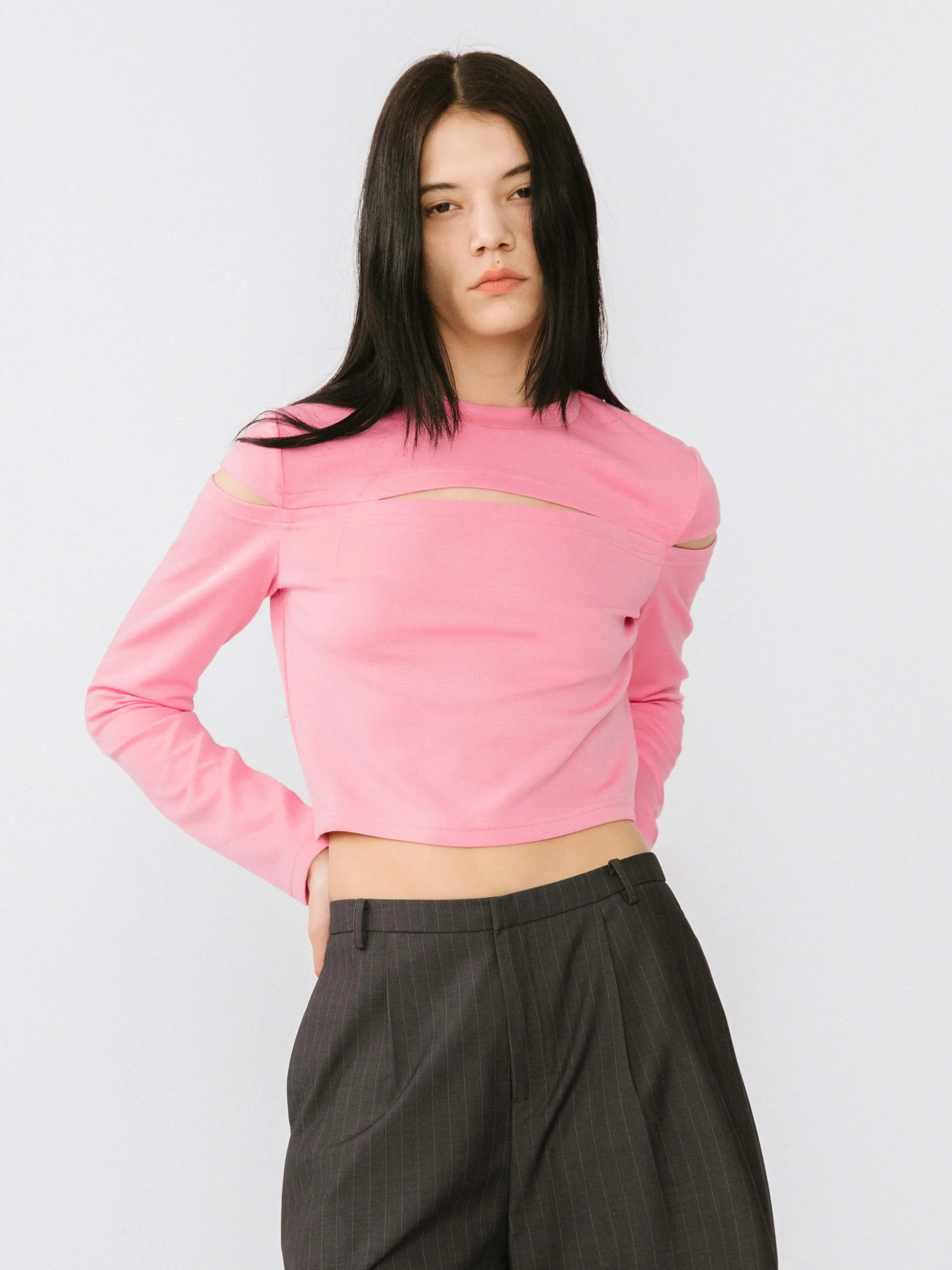 Cut Out Long Sleeve Crop Top