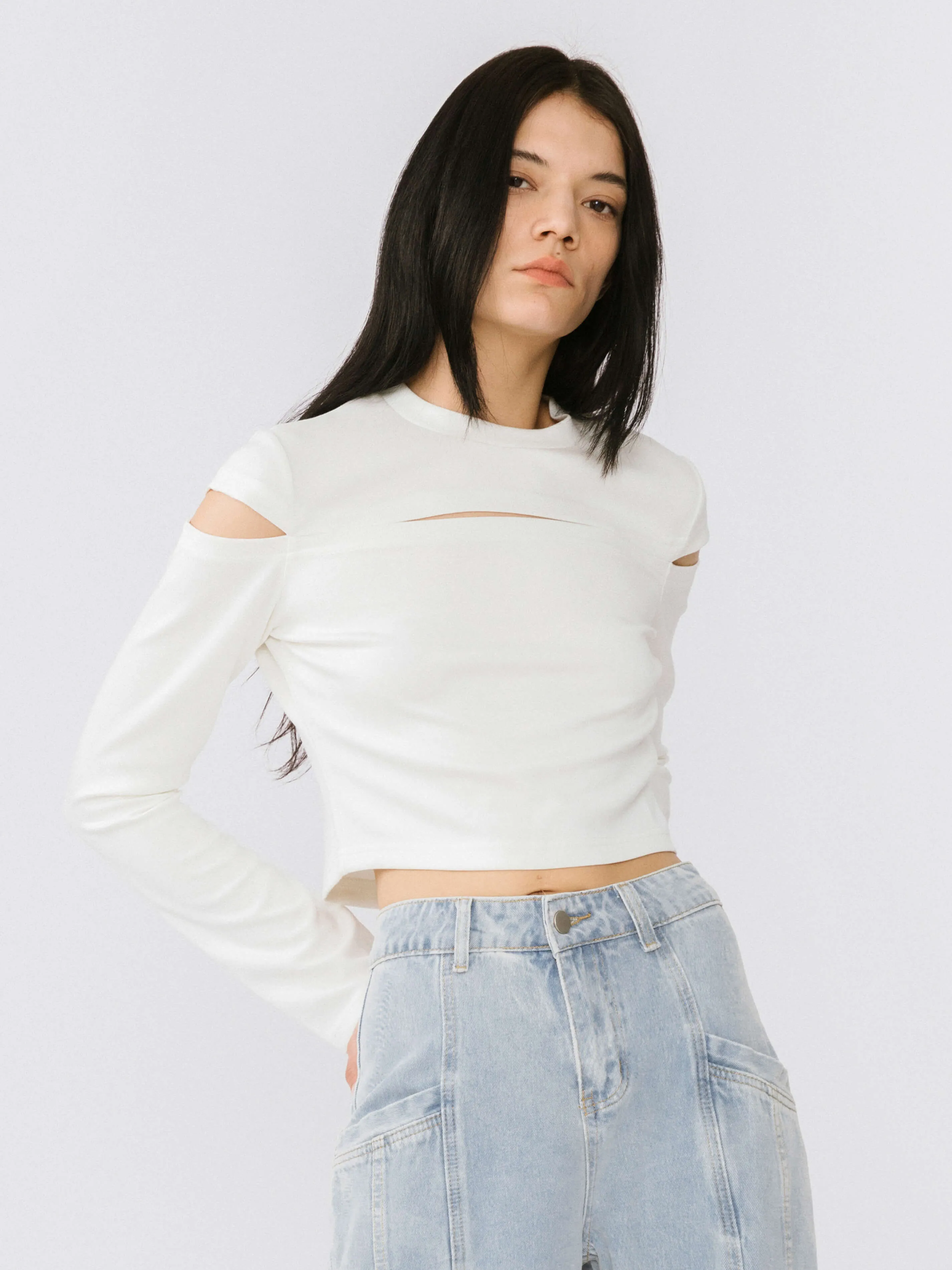 Cut Out Long Sleeve Crop Top