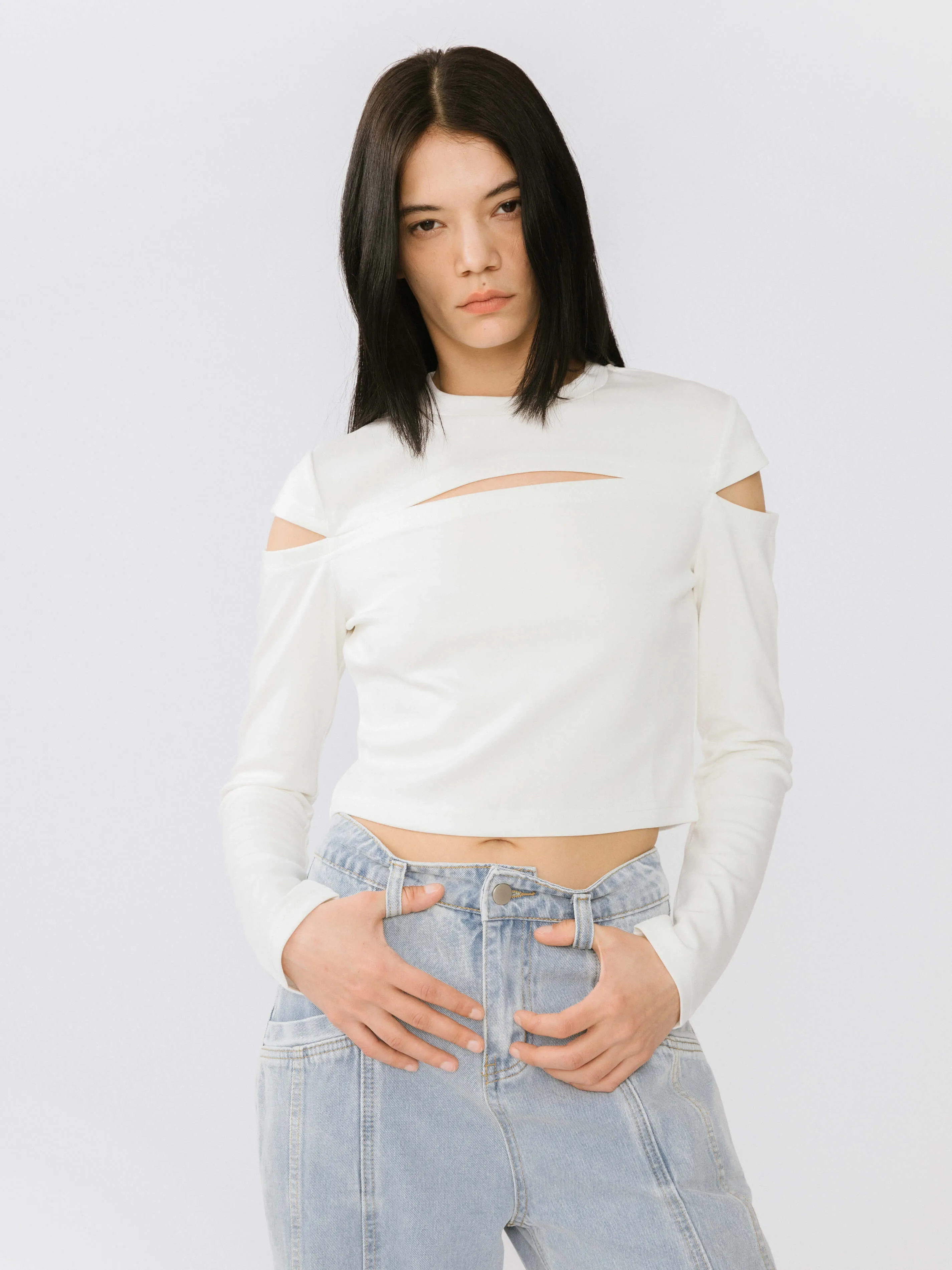 Cut Out Long Sleeve Crop Top