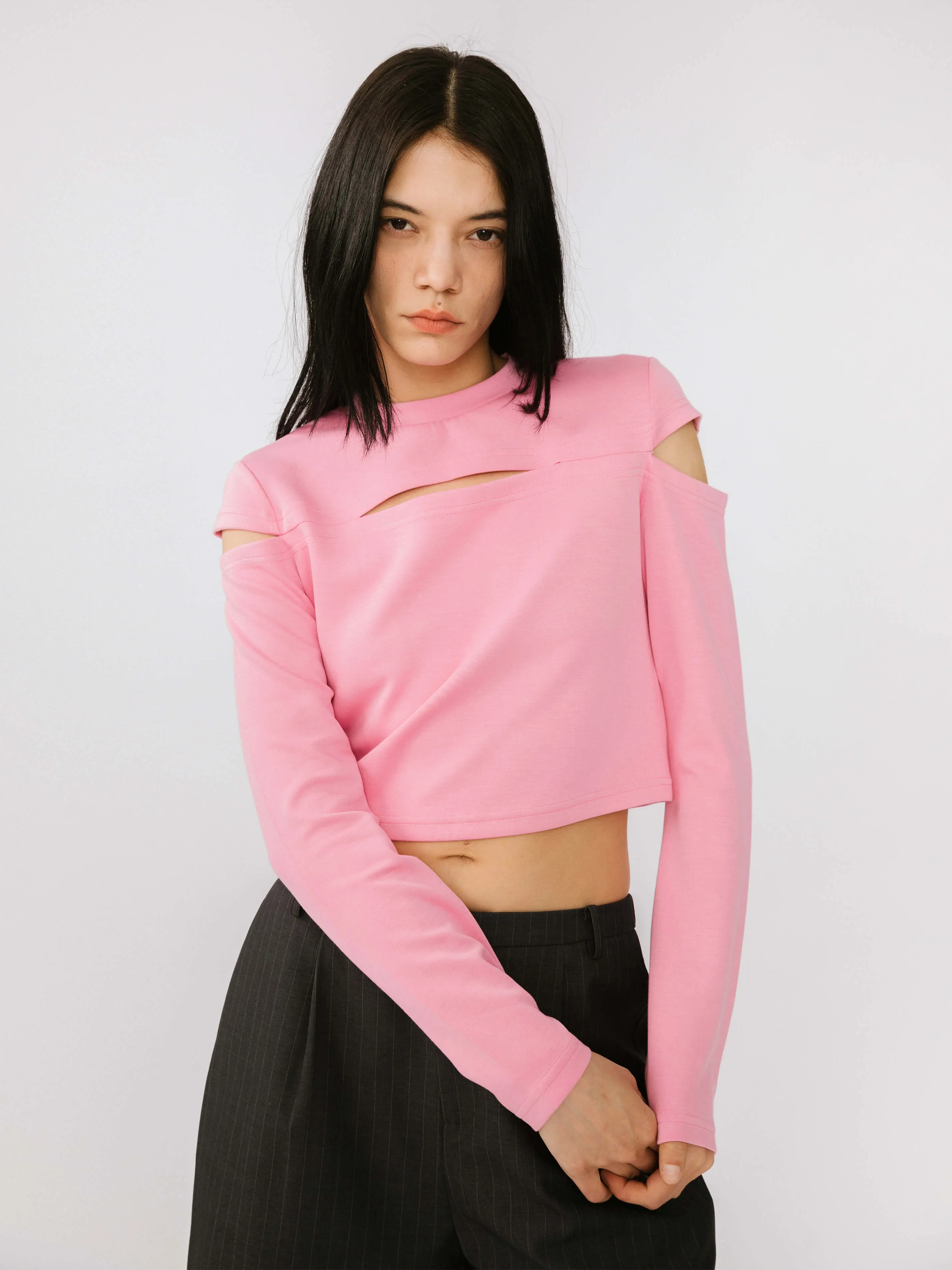 Cut Out Long Sleeve Crop Top