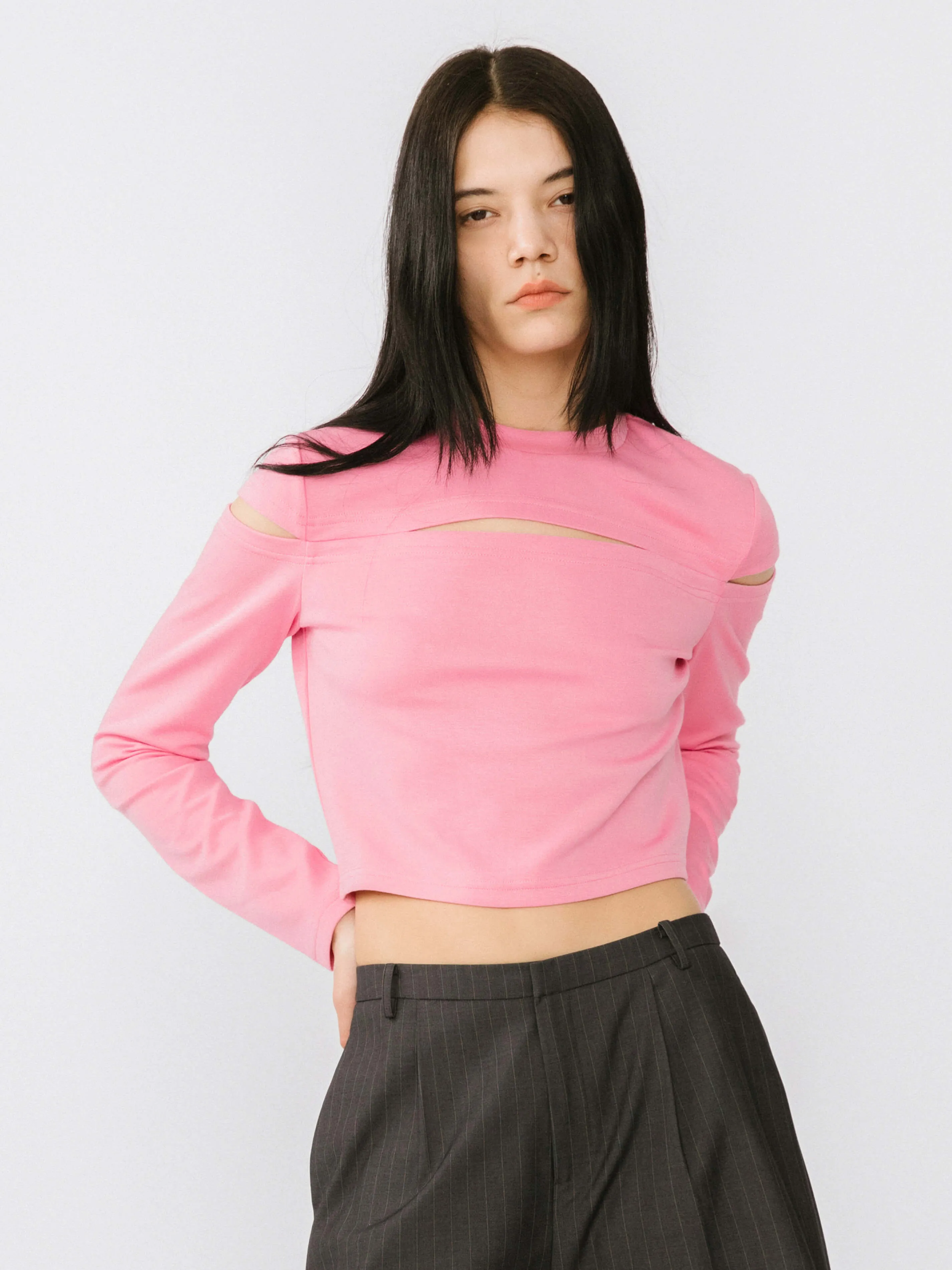 Cut Out Long Sleeve Crop Top