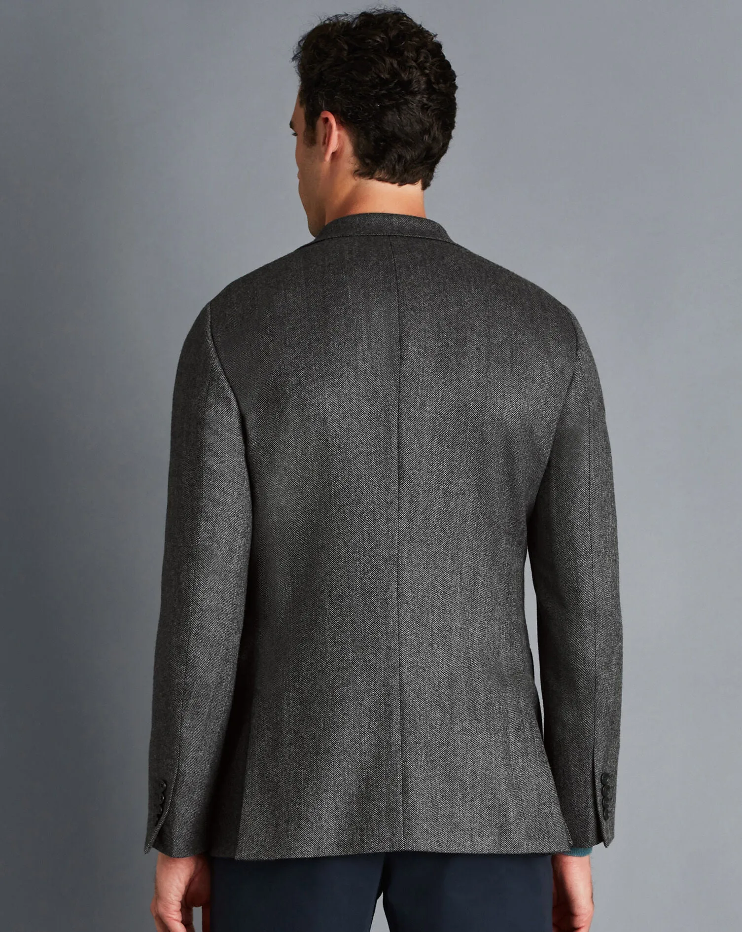 DARK GREY HERRINGBONE WOOL TEXTURE SLIM FIT BLAZER