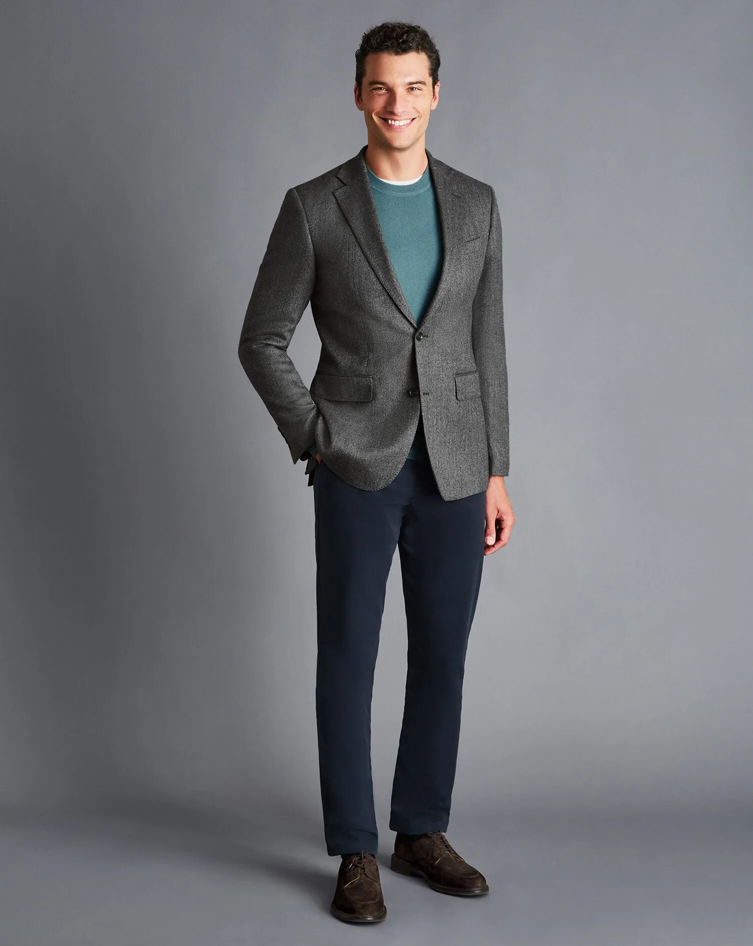 DARK GREY HERRINGBONE WOOL TEXTURE SLIM FIT BLAZER