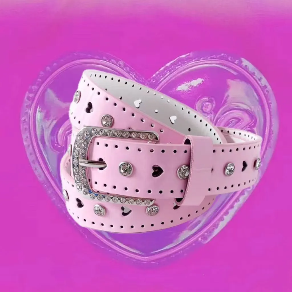 Diamond Pink Belt Dopamine Girl With Fashion Personality Hot Girl Belt Niche Y2k Sweet Cool Belt