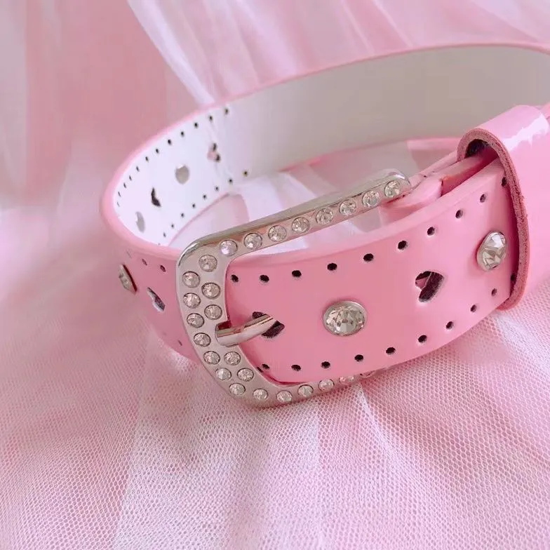 Diamond Pink Belt Dopamine Girl With Fashion Personality Hot Girl Belt Niche Y2k Sweet Cool Belt